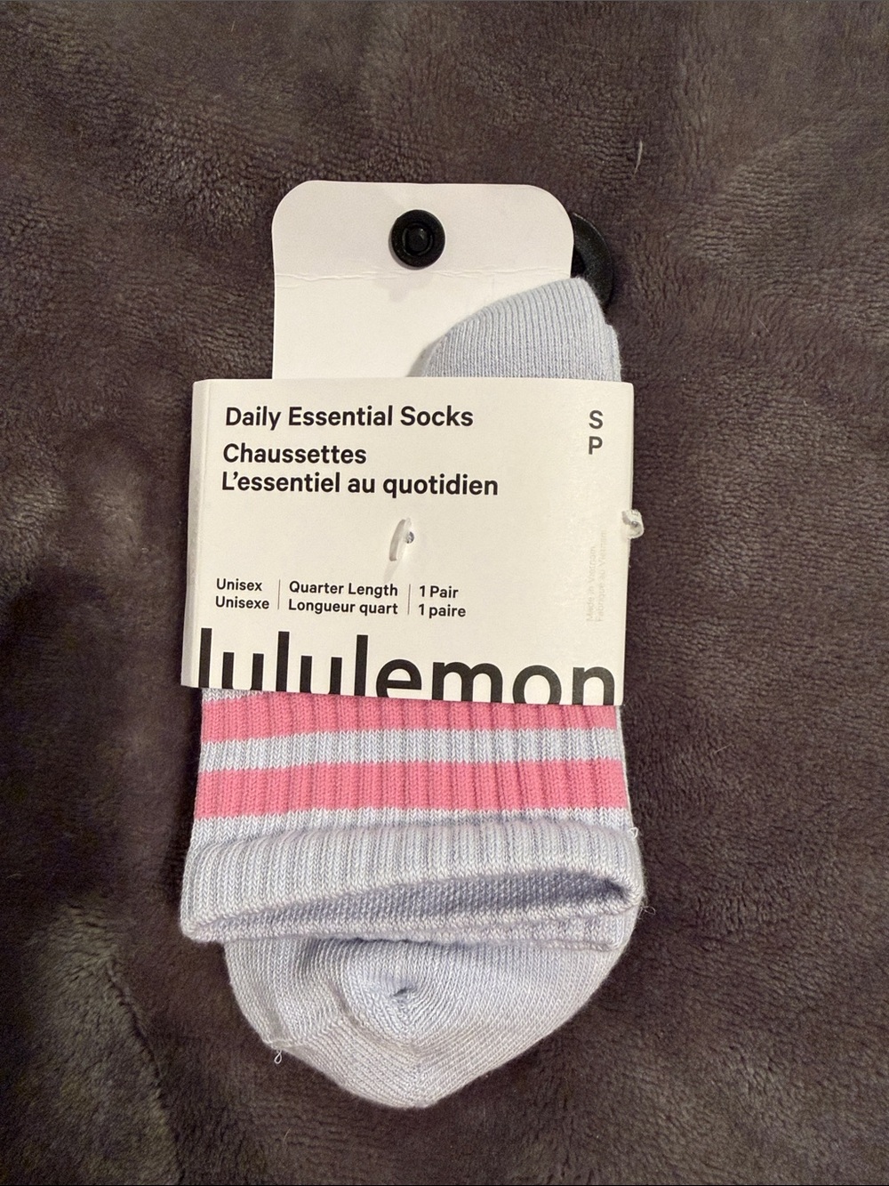 lululemon athletica Light Gray Quarter Socks with Pink Stripes
